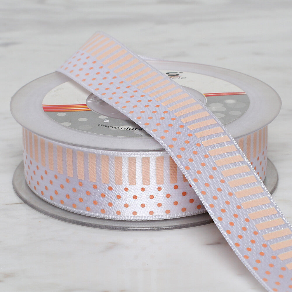 Ulutaş 2.5 cm 20 m Patterned Satin Ribbon Bej