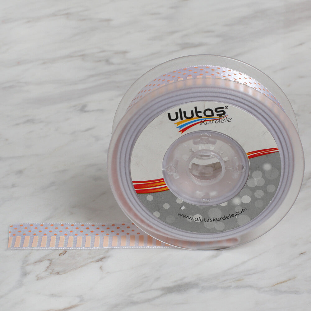 Ulutaş 2.5 cm 20 m Patterned Satin Ribbon Bej