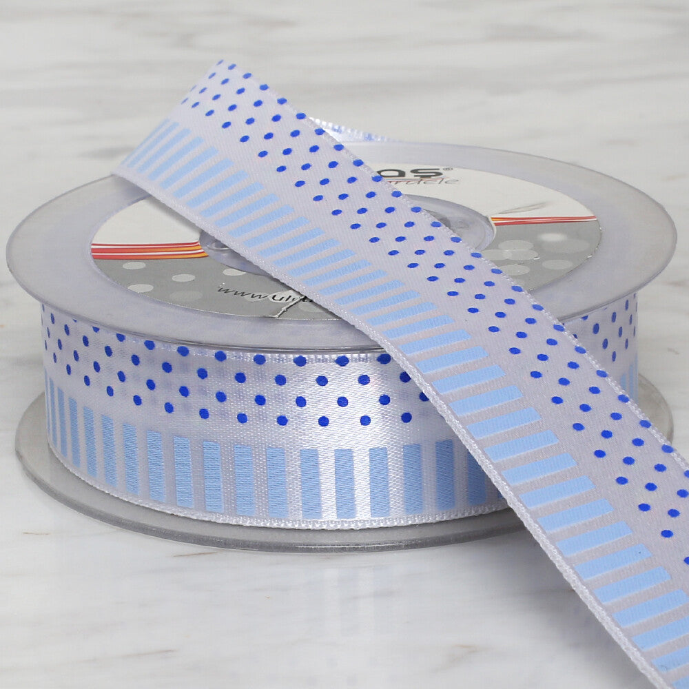 Ulutaş 2.5 cm 20 m Patterned Satin Ribbon, Blue