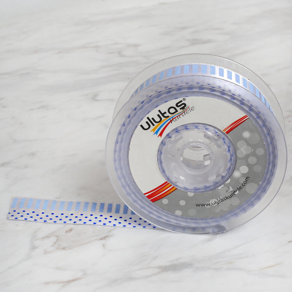 Ulutaş 2.5 cm 20 m Patterned Satin Ribbon, Blue