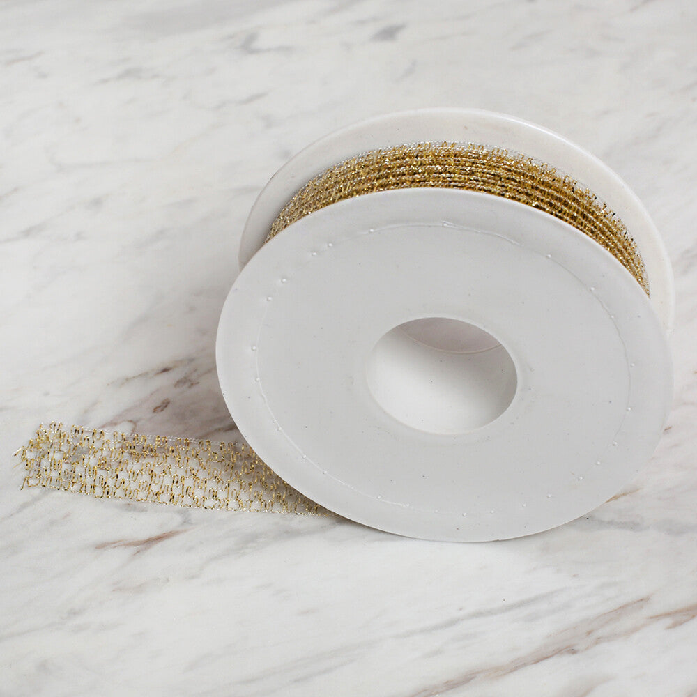Önel 2.5 cm 20 m Mesh Ribbon, Gold