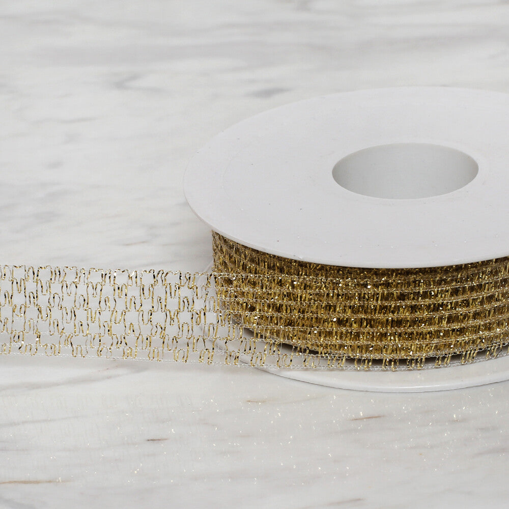 Önel 2.5 cm 20 m Mesh Ribbon, Gold