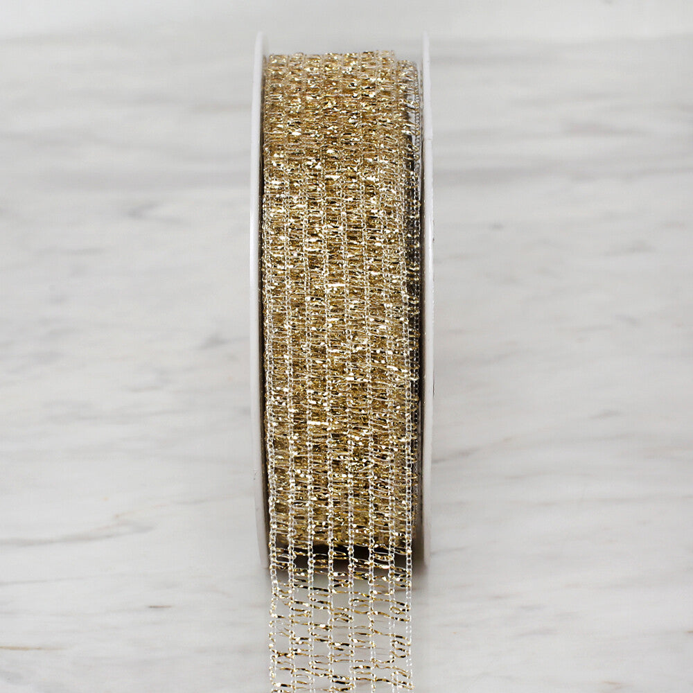 Önel 2.5 cm 20 m Mesh Ribbon, Gold