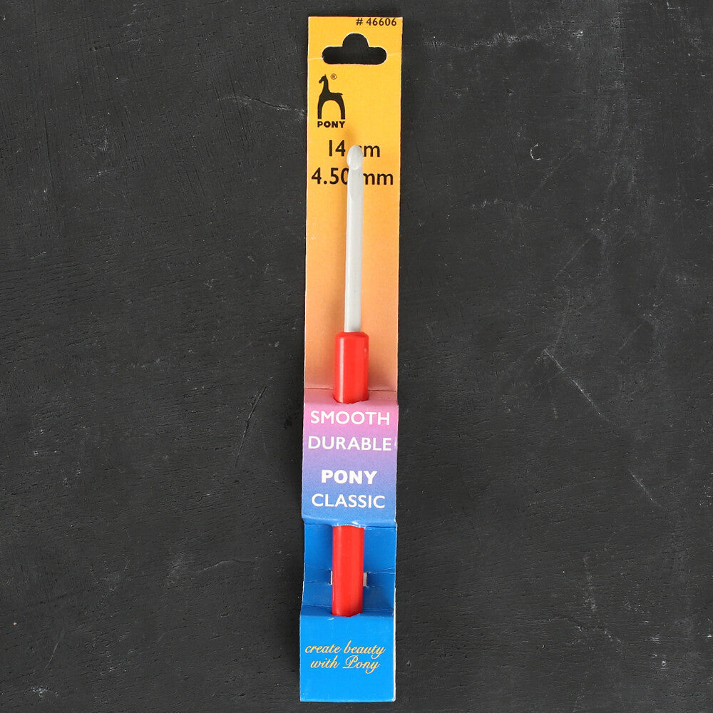 Pony 4.5 mm 14 cm Aluminium Crochet Hook with Handle, Red - 46606