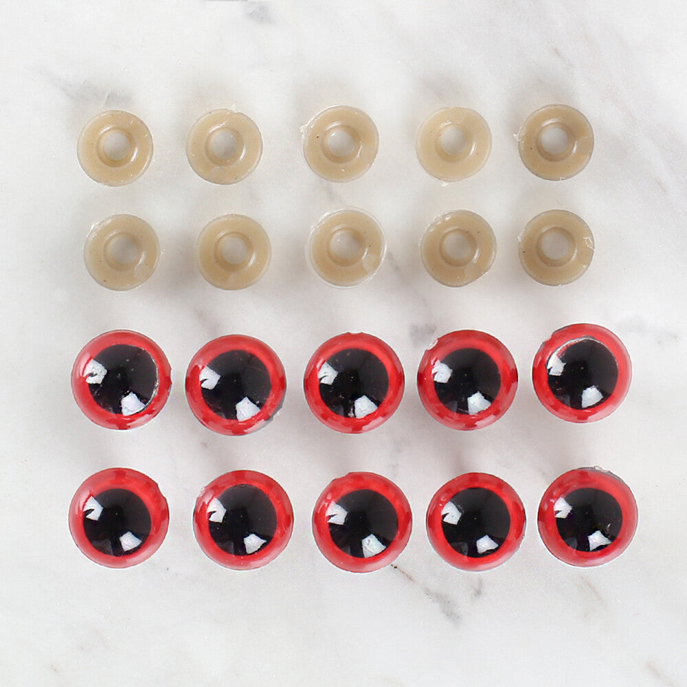 Loren 14 mm 5 Pairs Amigurumi Safety Plastic Eyes, Red
