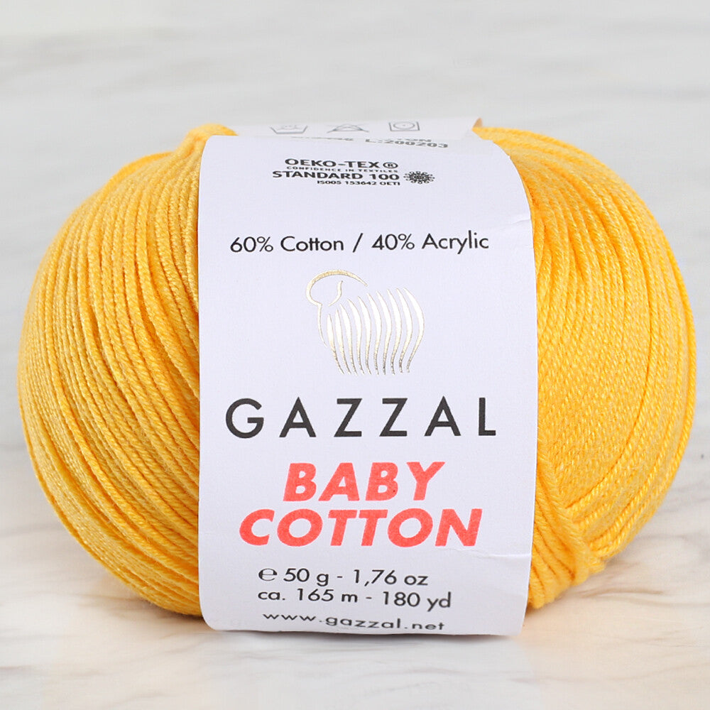 Gazzal Baby Cotton Knitting Yarn, Mustard Yellow - 3417