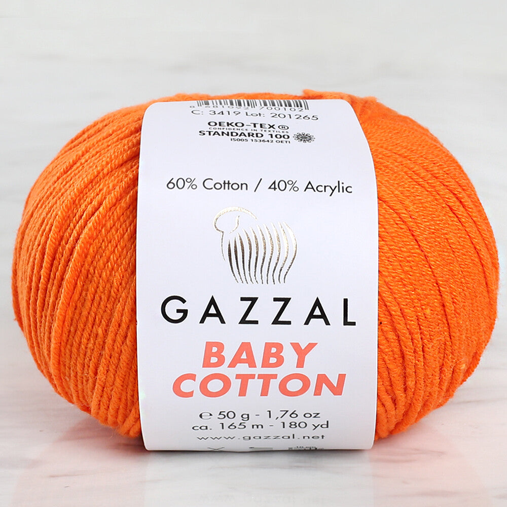 Gazzal Baby Cotton Knitting Yarn, Pumpkin - 3419