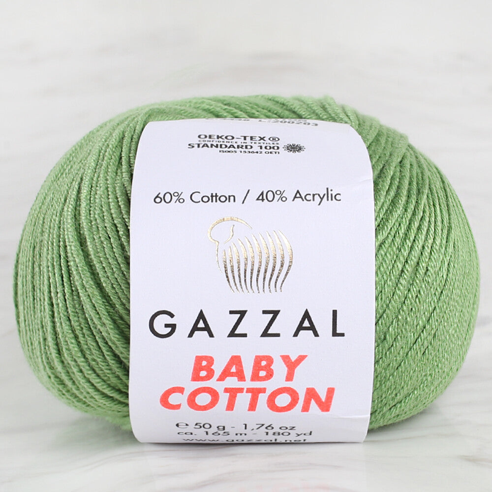 Gazzal Baby Cotton Knitting Yarn, Green - 3448