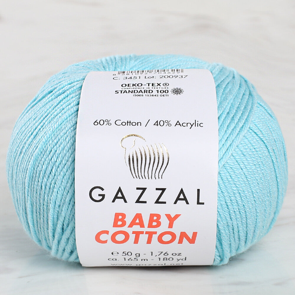 Gazzal Baby Cotton Knitting Yarn, Blue - 3451