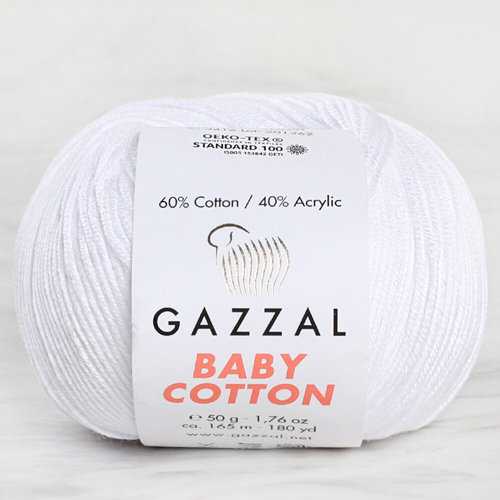 Gazzal Baby Cotton Knitting Yarn, White - 3432