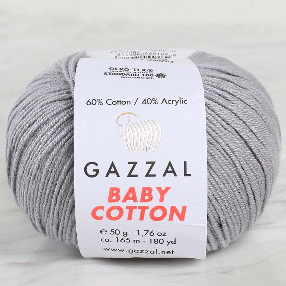 Gazzal Baby Cotton Knitting Yarn, Grey - 3430