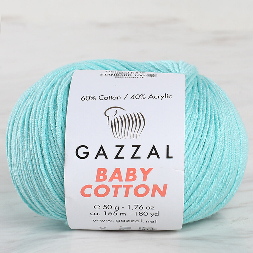 Gazzal Baby Cotton Knitting Yarn, Turquoise - 3452