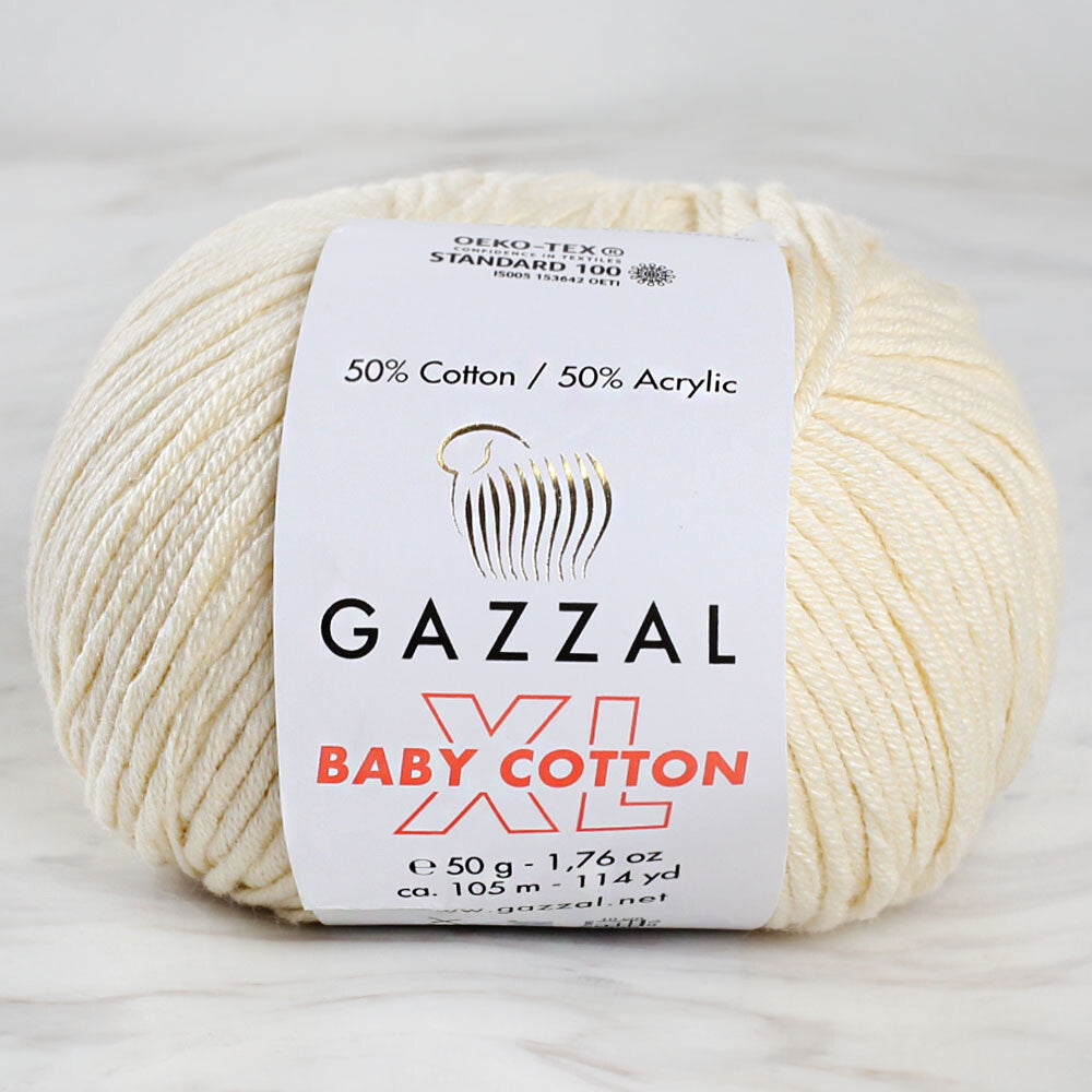 Gazzal Baby Cotton XL Knitting Yarn, Cream -3437XL