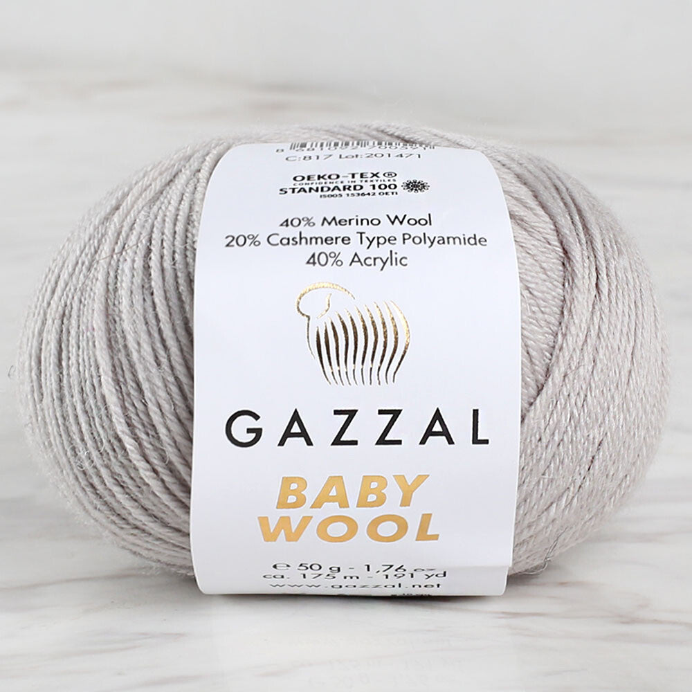 Gazzal Baby Wool Knitting Yarn, Grey - 817