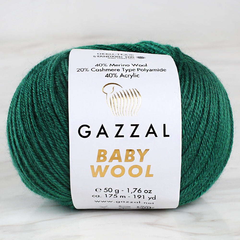 Gazzal Baby Wool Knitting Yarn, Green - 814