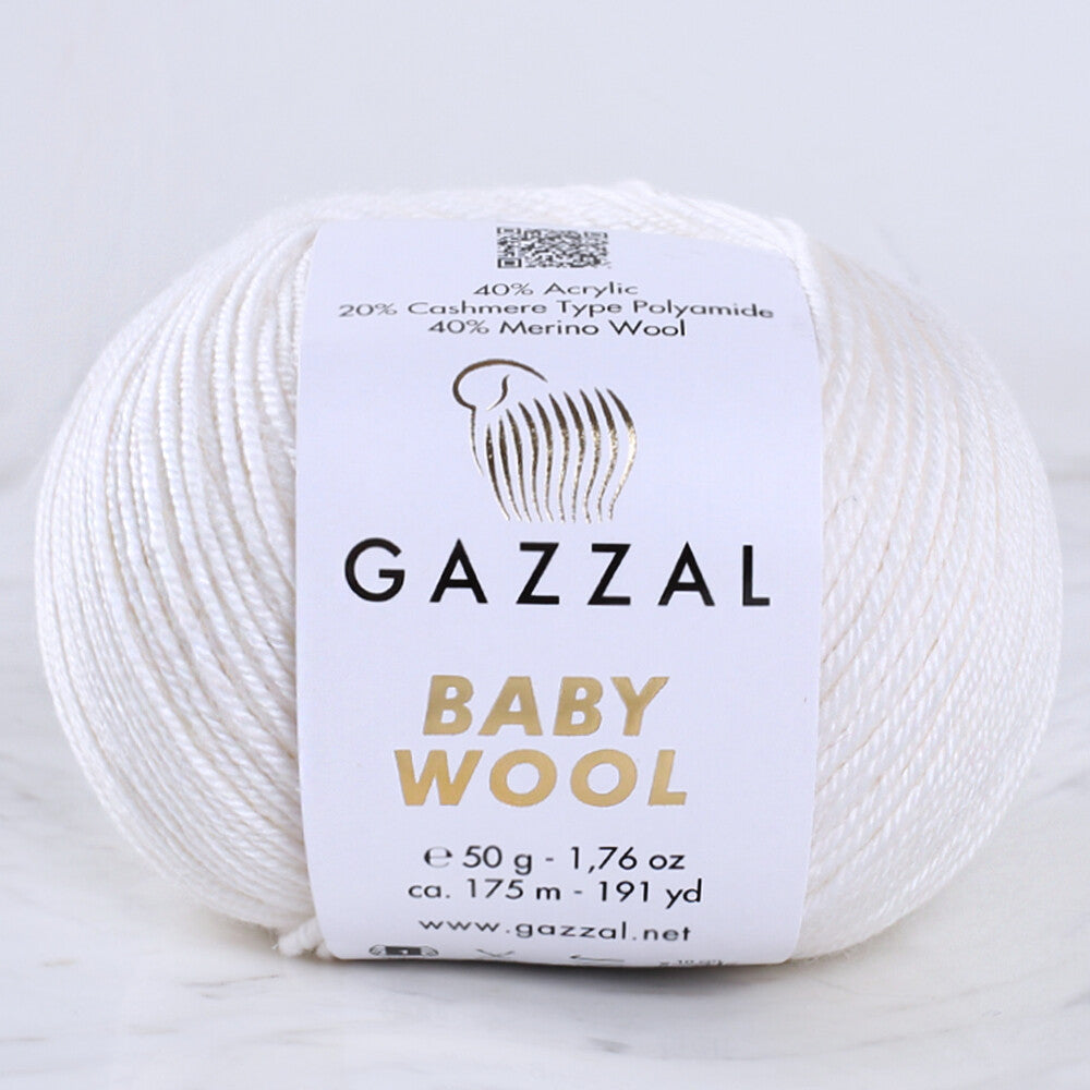 Gazzal Baby Wool Knitting Yarn, White - 801