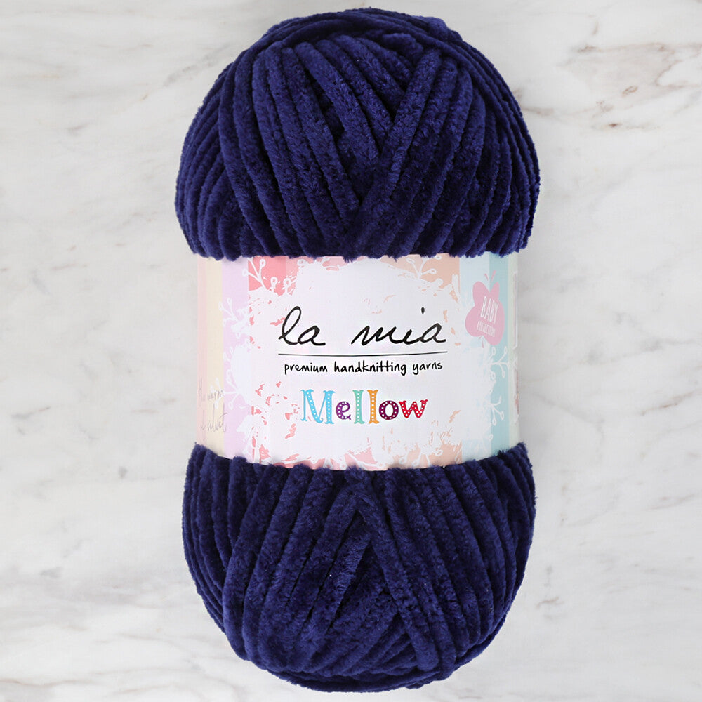 La Mia Mellow Chenille Yarn, Navy Blue - 917