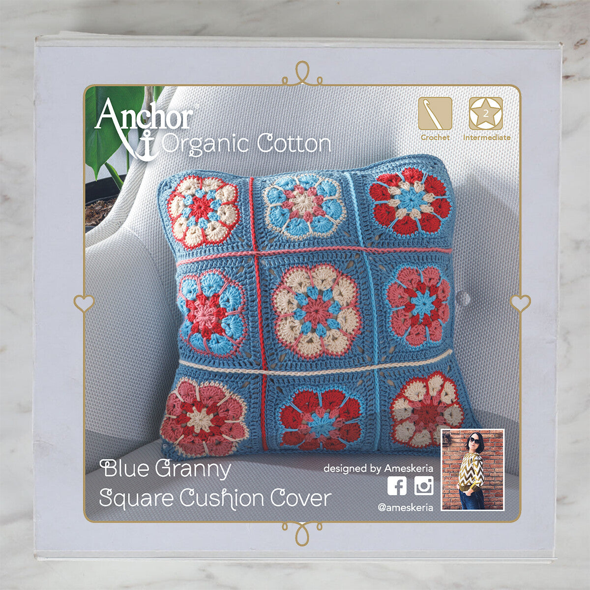 Anchor Organic Cotton Cushion Kit, Granny Square - Art:A28G001-09062