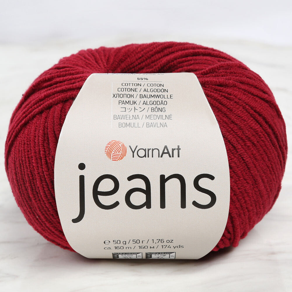 YarnArt Jeans Knitting Yarn, Claret Red 66