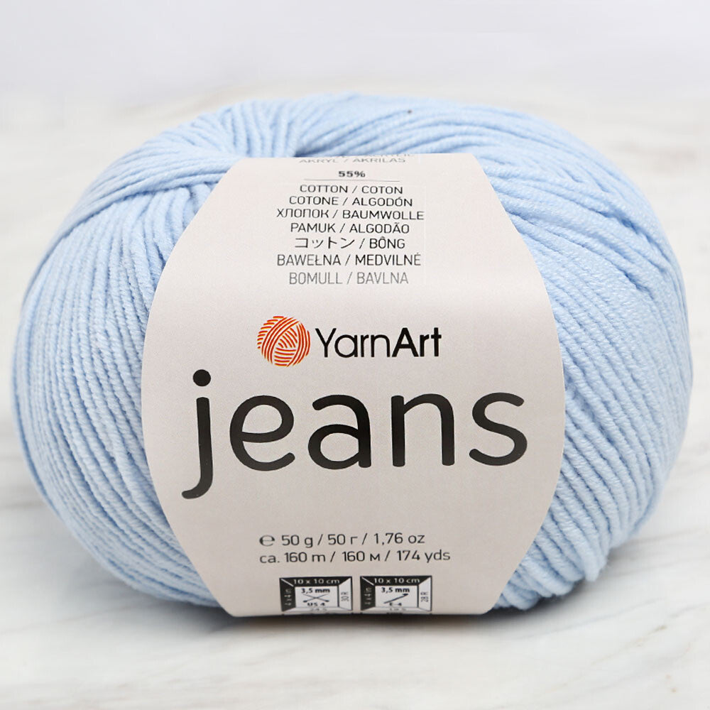 YarnArt Jeans Knitting Yarn, Baby Blue 75