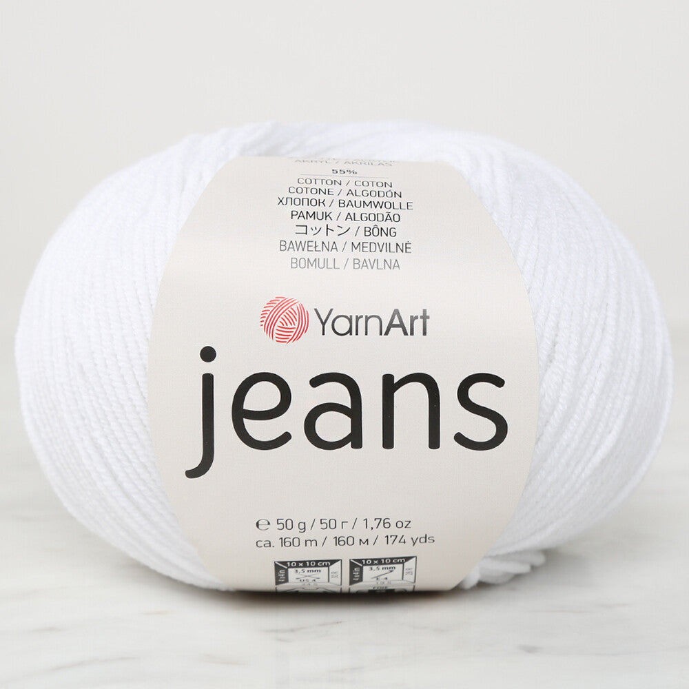 YarnArt Jeans Knitting Yarn, Optical White - 62