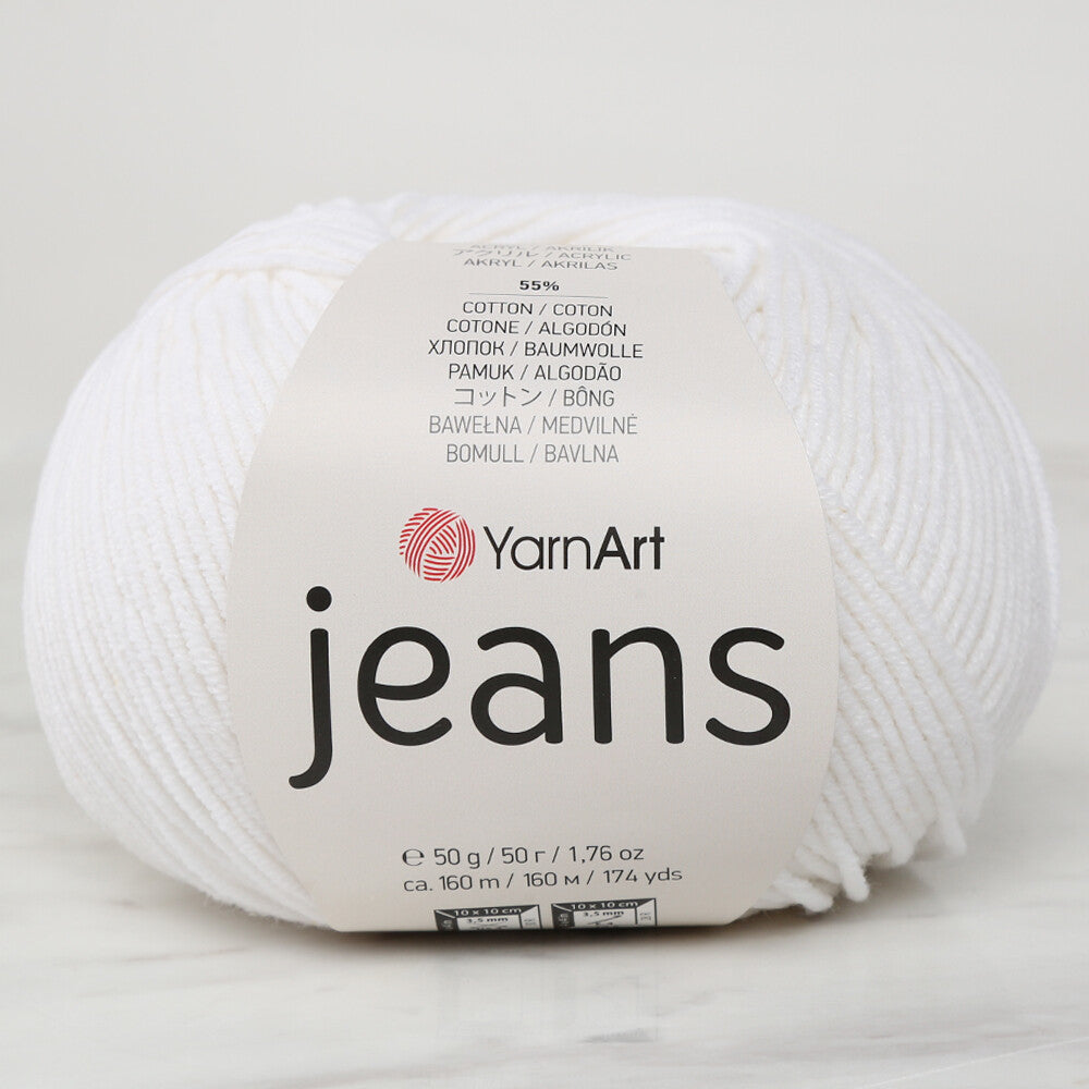 YarnArt Jeans Knitting Yarn, White - 01