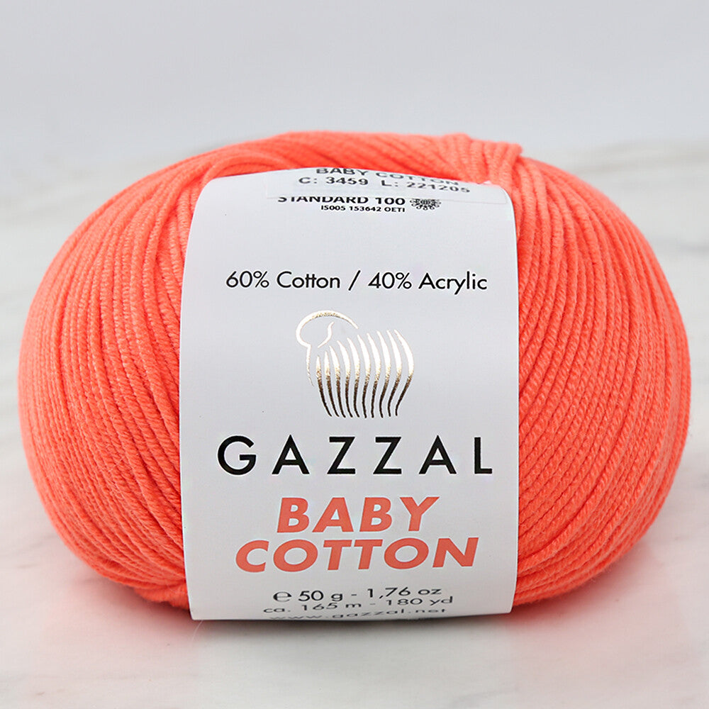 Gazzal Baby Cotton Knitting Yarn, Orange - 3459