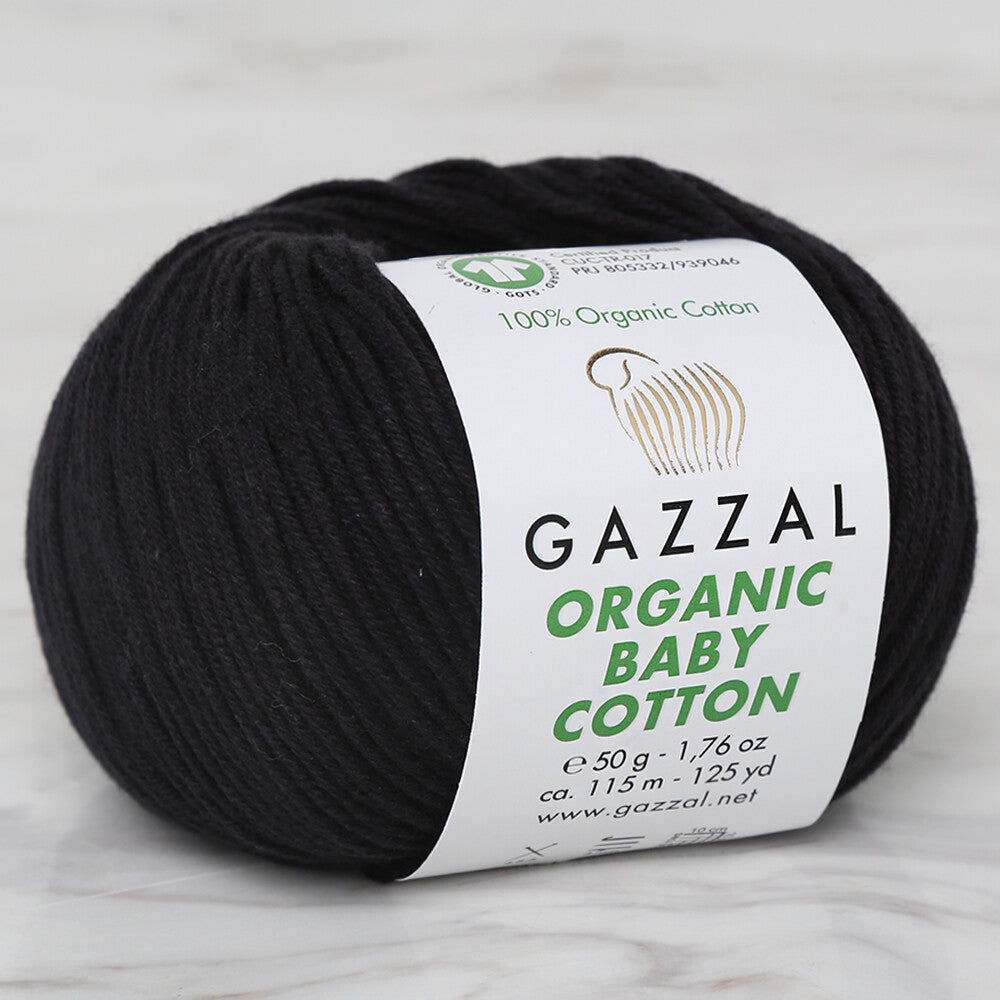 Gazzal Organic Baby Cotton Yarn, Black - 430