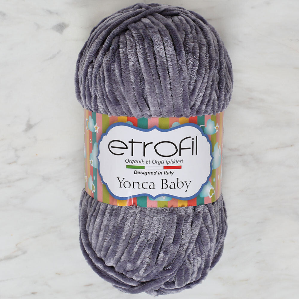 Etrofil Yonca Chenille Yarn, Grey - 70952