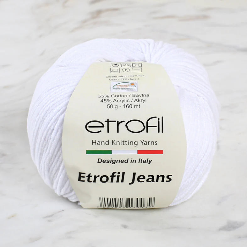Etrofil Jeans Knitting Yarn, White - 002
