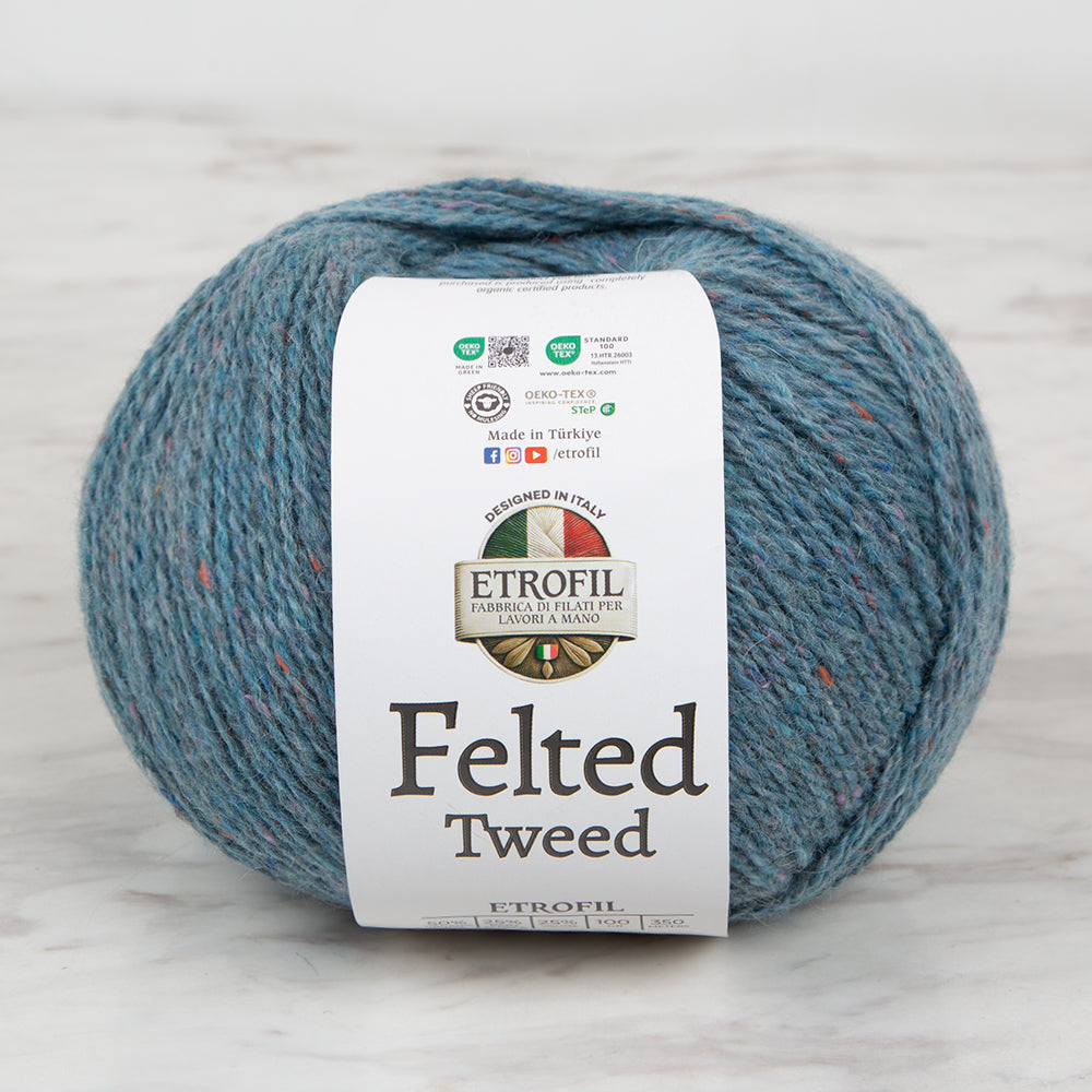 Etrofil Felted Tweed Hand Knitting Yarn , Blue - 75375