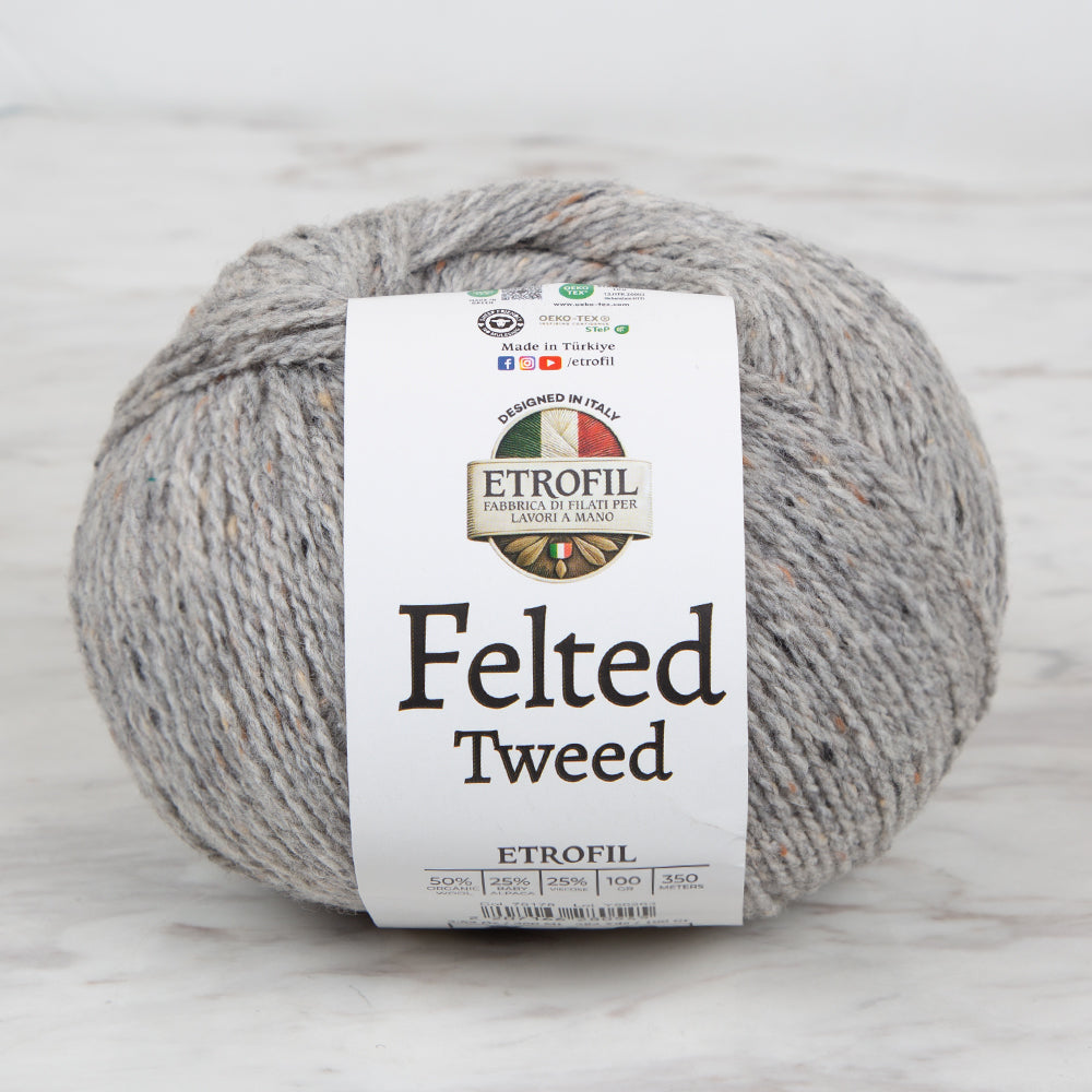 Etrofil Felted Tweed Hand Knitting Yarn , Gray - 79178