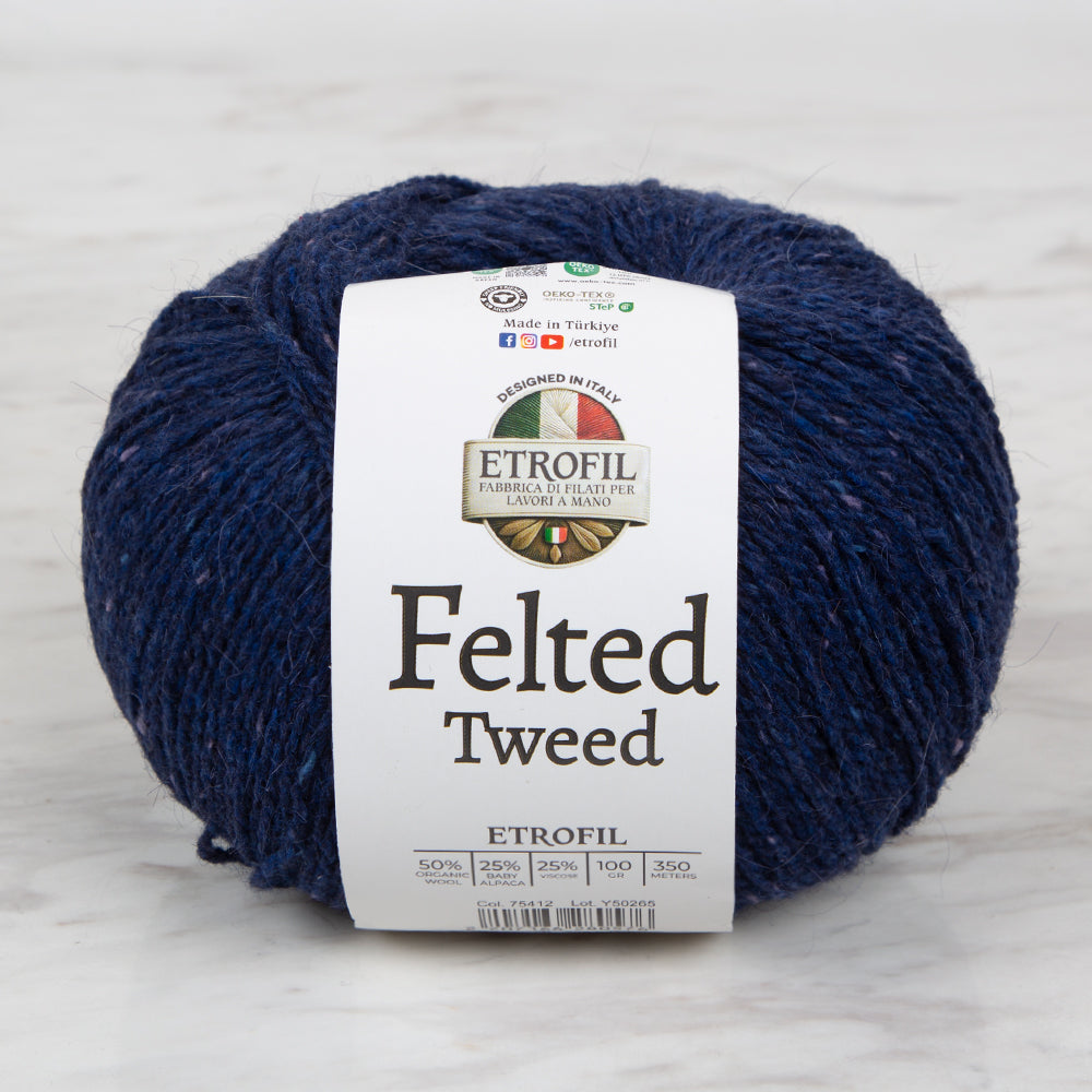 Etrofil Felted Tweed Hand Knitting Yarn , Blue - 75412