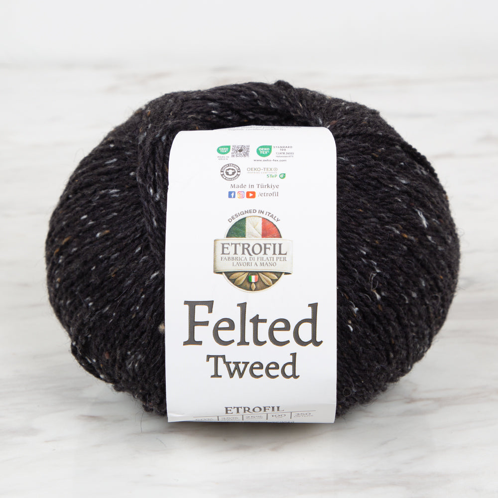 Etrofil Felted Tweed Hand Knitting Yarn , Black - 79182