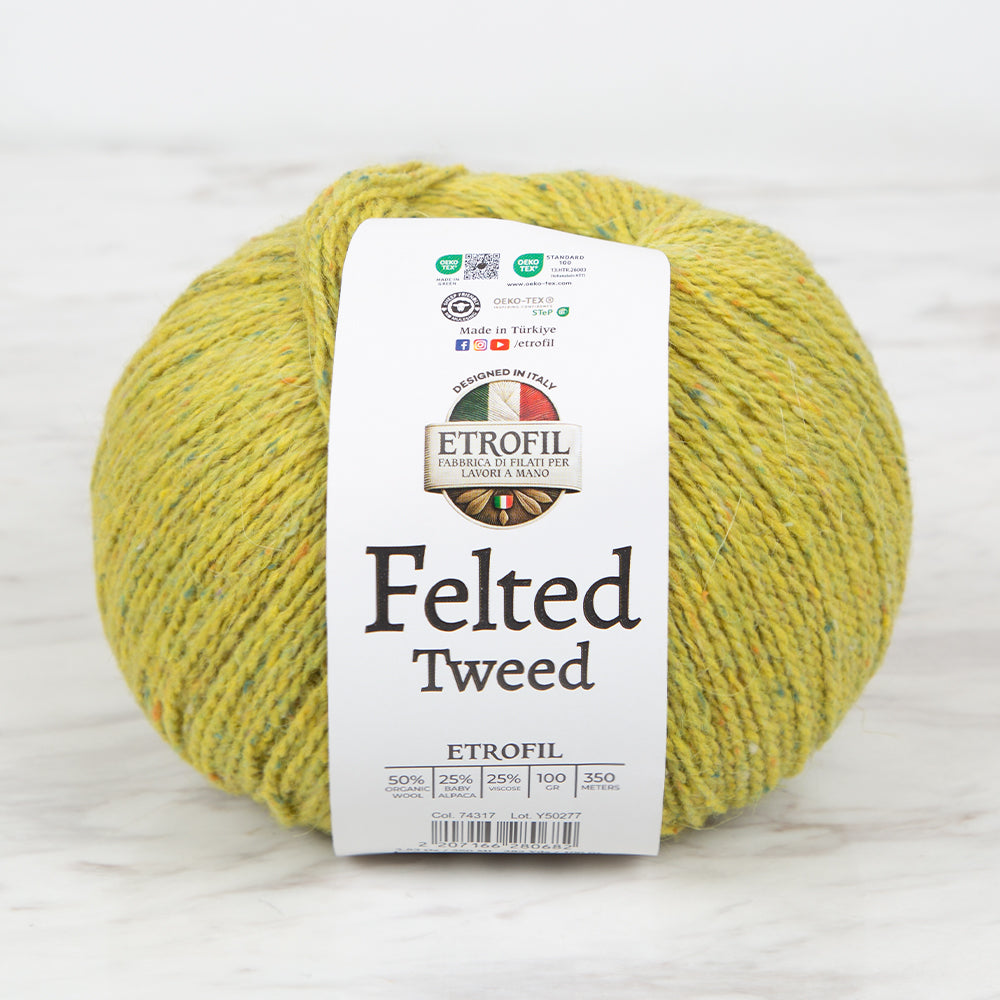 Etrofil Felted Tweed Hand Knitting Yarn , Green - 74317