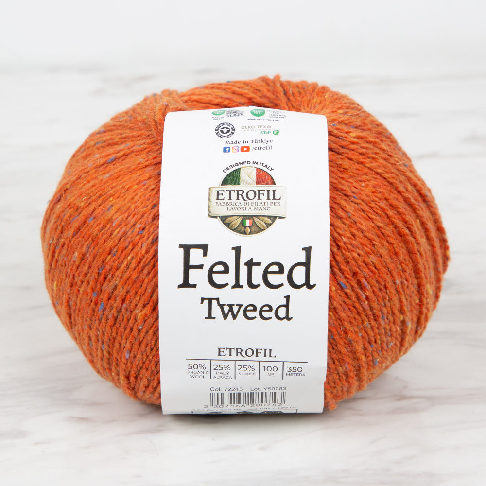 Etrofil Felted Tweed Hand Knitting Yarn , Orange - 72245