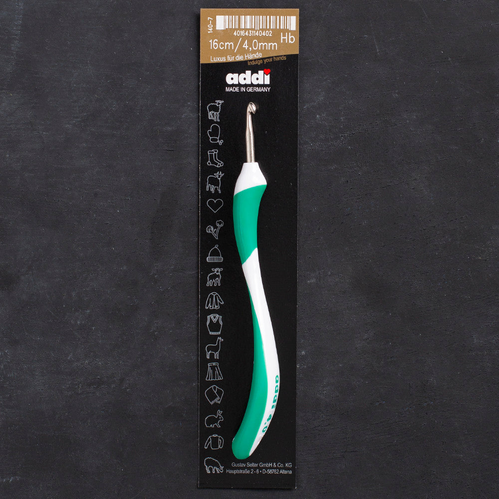 Addi Swing 4mm 16cm Ergonomic Crochet Hook, Green - 140-7