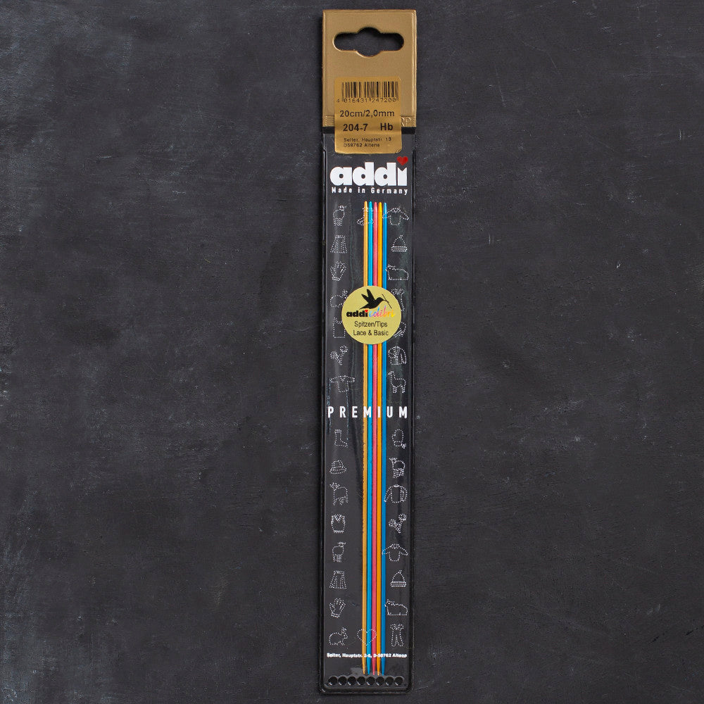 Addi Colibri 2mm 20cm Double Pointed Needle, Assorted Colors - 204-7