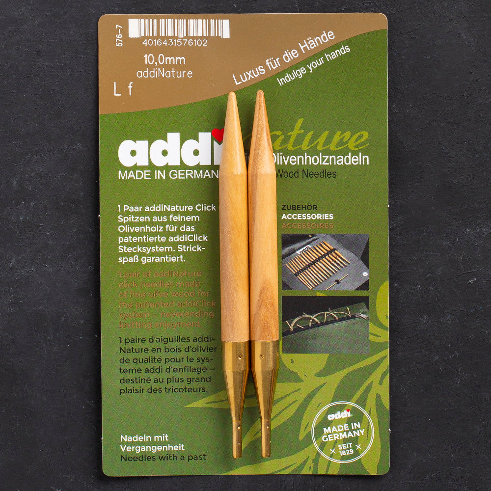 Addi Nature Olive Wood Click 10mm 13cm Needle Tips - 576-2