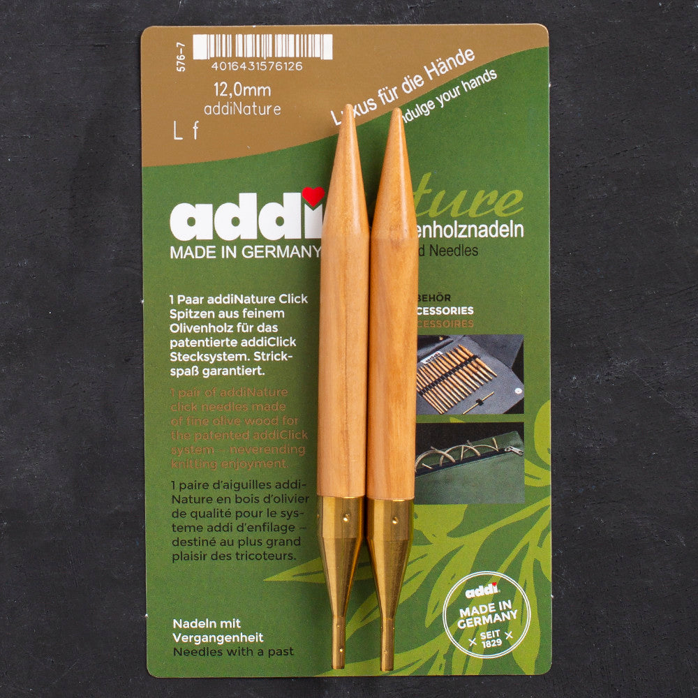 Addi Nature Olive Wood Click 12mm 14cm Needle Tips - 576-2