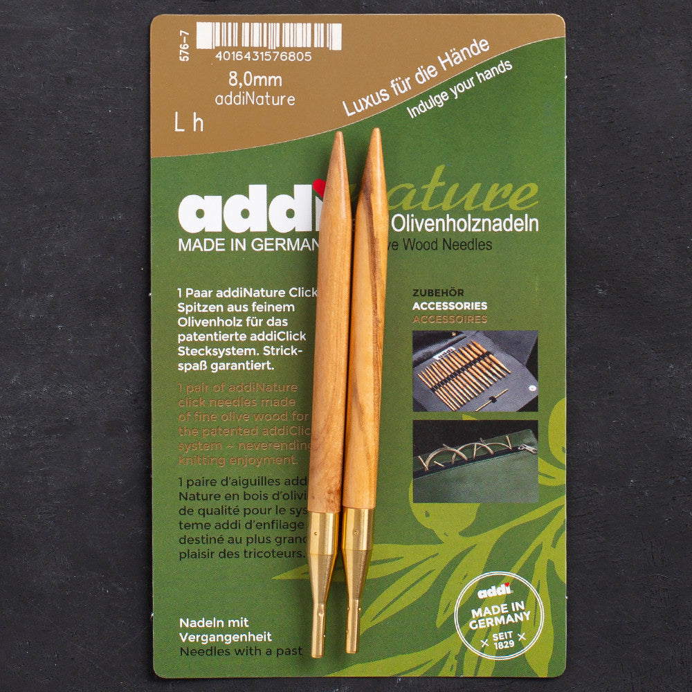 Addi Nature Olive Wood Click 8mm 13cm Needle Tips - 576-2