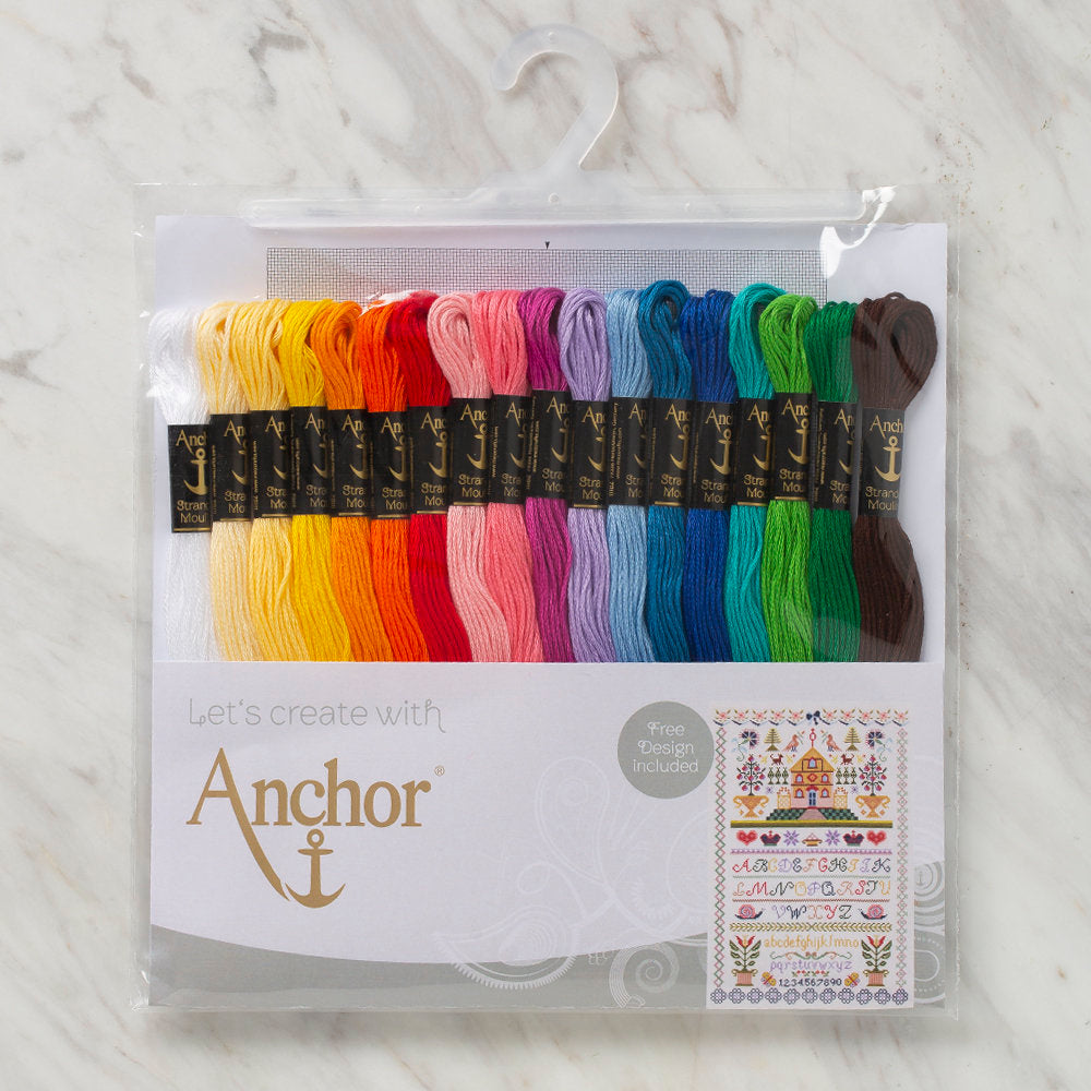 Anchor Stranded Cotton: Essential Assortment, 18 Skeins (Free Design Included)
