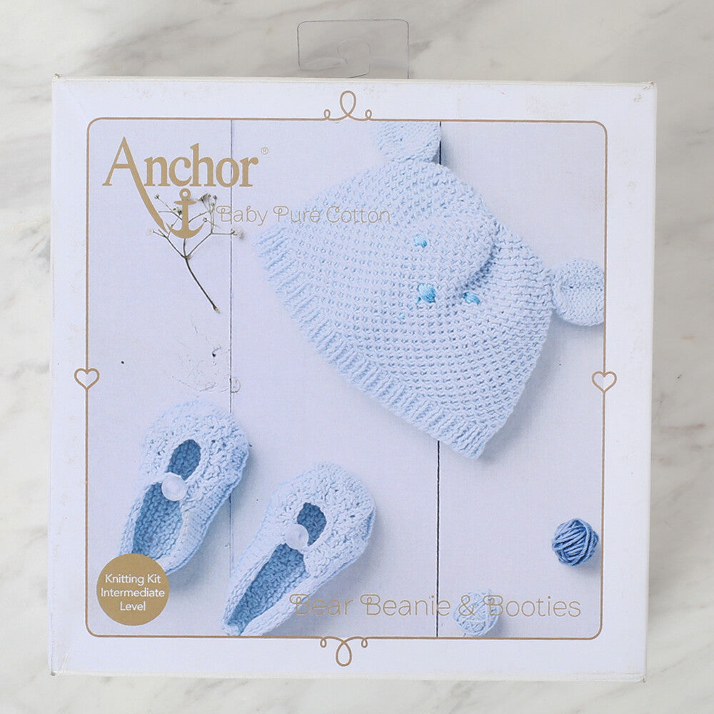 Anchor Baby Pure Cotton Bear Beanie & Booties Kit, Blue - A28B001-09071