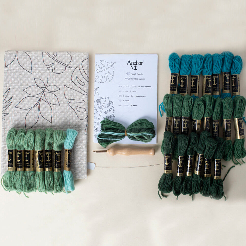 Anchor 40x40cm Punch Needle Palm Leaf Cushion Kit - APN001