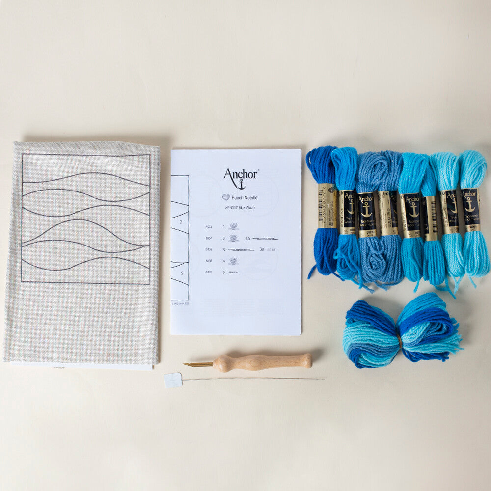 Anchor 15x15cm Punch Needle Blue Wave Kit - APN007