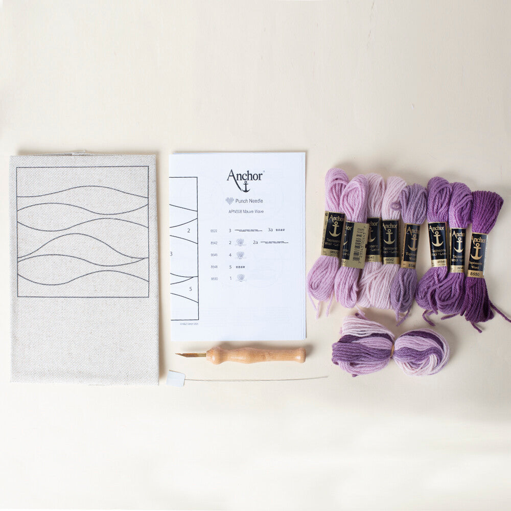 Anchor 15x15cm Punch Needle Mauve Wave Kit - APN008