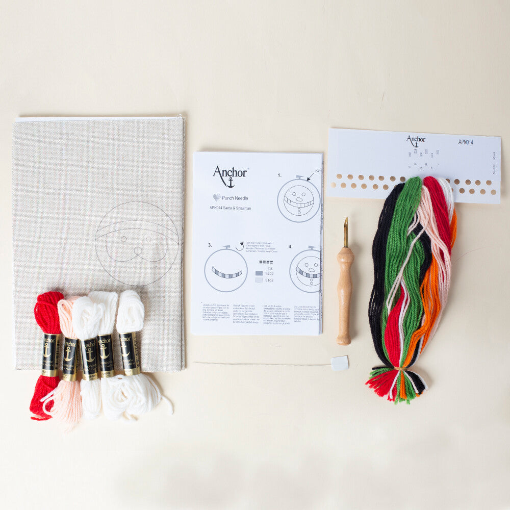 Anchor Punch Needle Kit Set in 2, Santa and Snowman - APN014