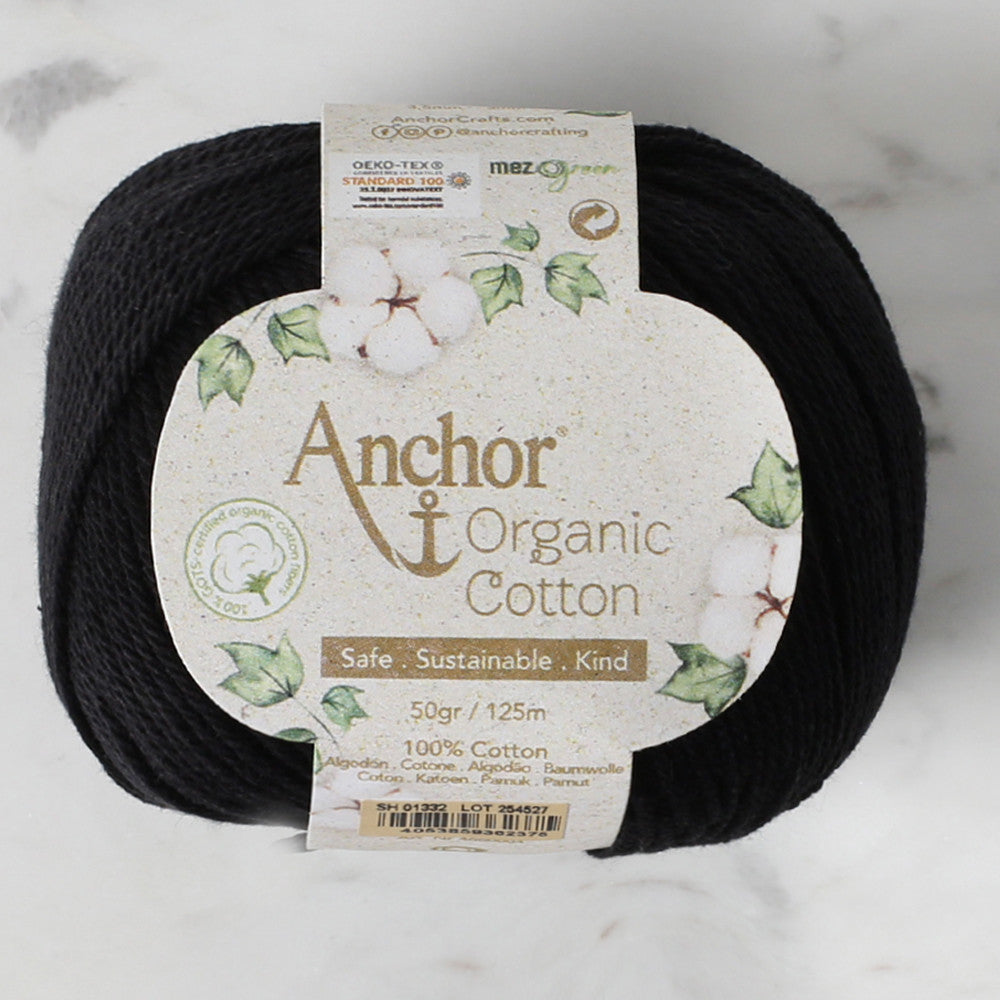 Anchor Organic Cotton Knitting Yarn, Black - SH 01332