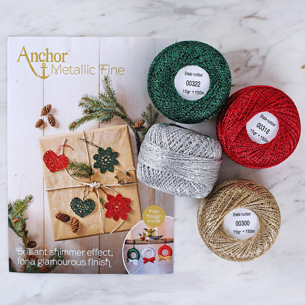 Anchor Metallic Assorted Colors 4 Skeins Silvery Yarn- A28M004-09061