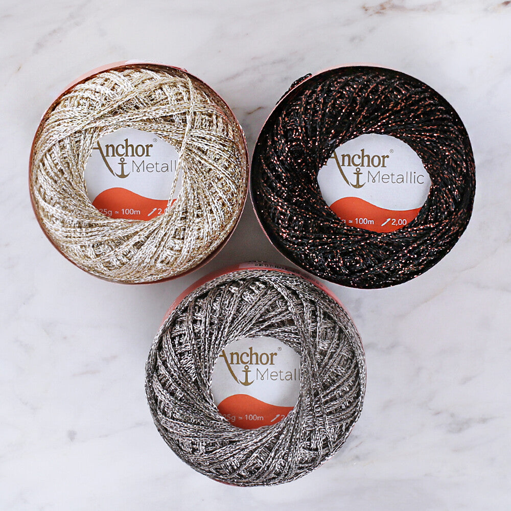 Anchor Metallic Assorted Colors 3 Skeins Silvery Yarn- A28M005-09065
